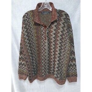 Protege Collared 3 Button Sweater USA Mens Large Abstract Crosby Grandpa VTG